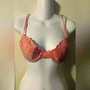 Gilligan O'Malley Bra Size 34B Orange Underwired Unlined Adjustable Lace Floral